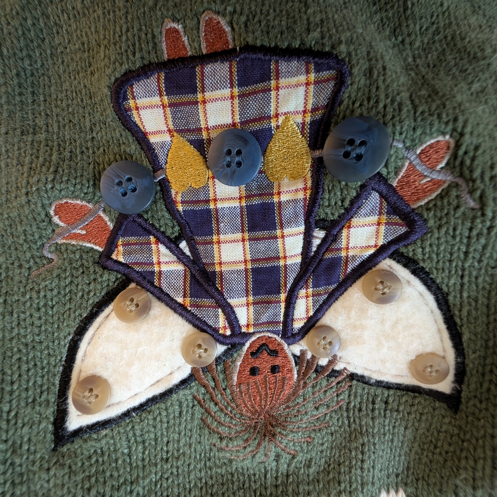 Quacker Factory Green and White Cardigan with Whimsical Designs - Picture 5 of 10